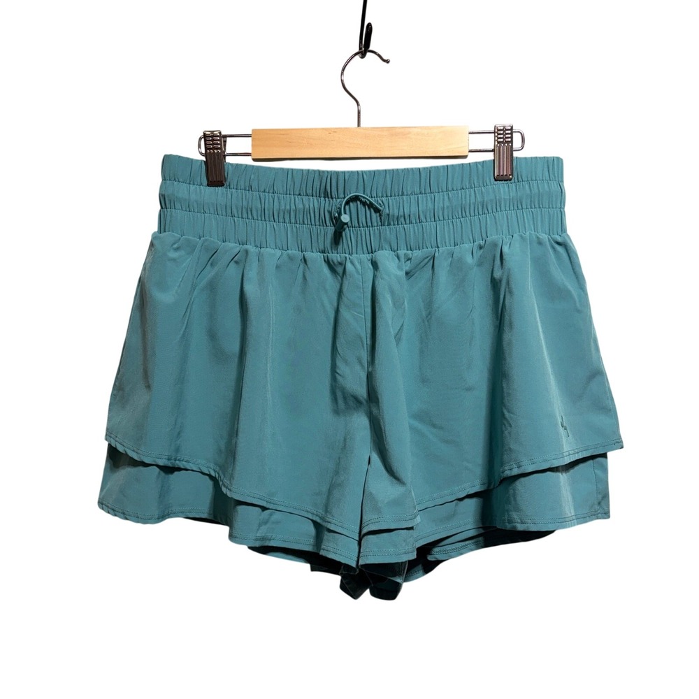 JoyLab Double Layer Mid-Rise Shorts M Teal 2-In-1 Boyshort Activewear Running